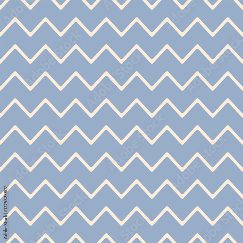 Cream rounded zigzag lines over a dusty blue background in a seamless pattern. Ideal for clean, calm, and minimal design across textile, packaging, and digital projects.