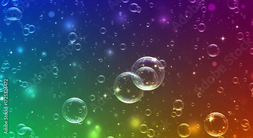Wallpaper Mural Bubbles floating in a colorful space with a rainbow gradient background and a bokeh effect of sparkling lights Torontodigital.ca