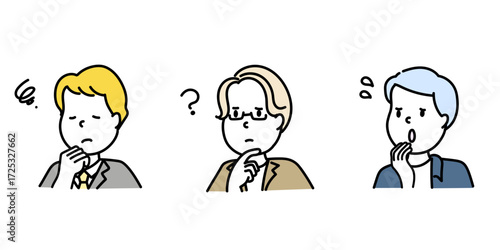 悩んでいる男性のイラストセット