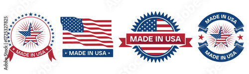 Made in USA Flag Icons Patriotic American Product Labels Vector Design