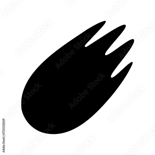 Stylized Illustration of a Black Comet with Three Distinct Tails on White Background