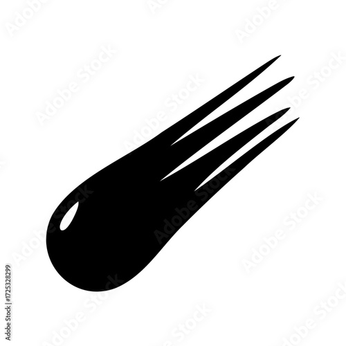 Stylized black and white drawing of a comet speeding through the cosmos