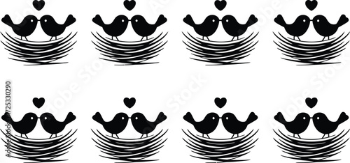 Cute bird nest love heart vector illustration background art