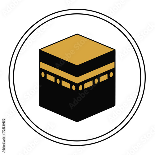 Kaaba icon. Mecca pilgrimage. Islamic symbol. Holy site. Worship landmark. Spiritual journey.