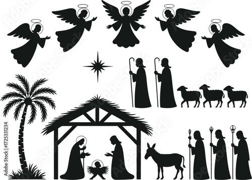 Nativity scene silhouette vector graphic christmas clip art