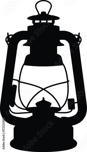 Black and white kerosene lantern vintage light illustration
