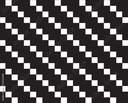 "Optical illusion pattern with offset white squares on black grid. Seamless vector design ideal for abstract wallpapers, editorial visuals, perception studies, and modern graphic surfaces."