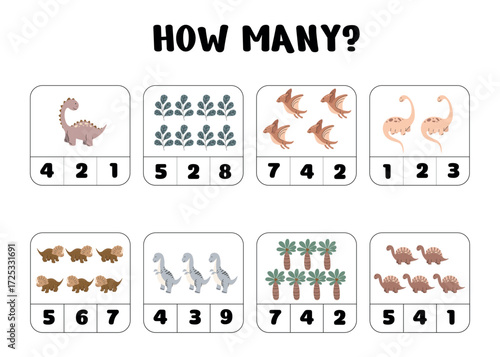 How Many Dinosaurs? Printable Math Worksheet