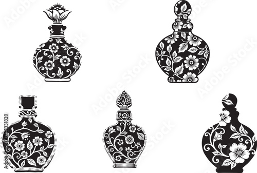 Ornate floral perfume bottles decorative vintage