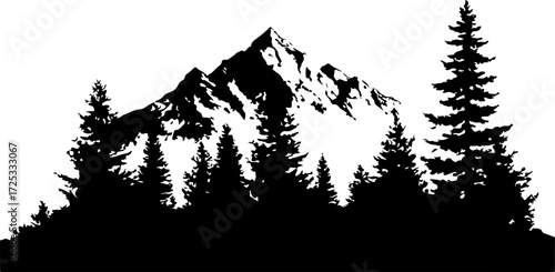 Silhouette of a tree in the forest, snow, winter, tree, forest, mountain, landscape, nature, pine, mountains, sky, cold, trees, white, fir, christmas, fog, vector, wood, frost, branch, evergreen