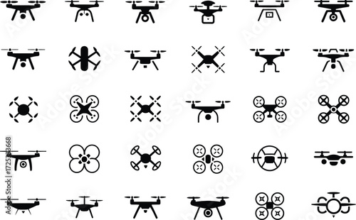 Drone icons vector set aerial photography and videography uav
