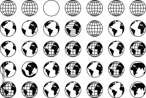 Vector earth globe icon set world map geography illustration