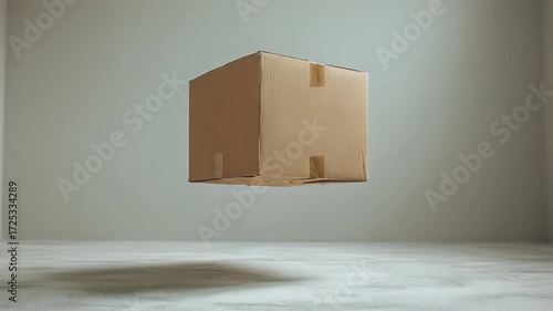 Floating cardboard box in minimal studio light background HD Video 4K