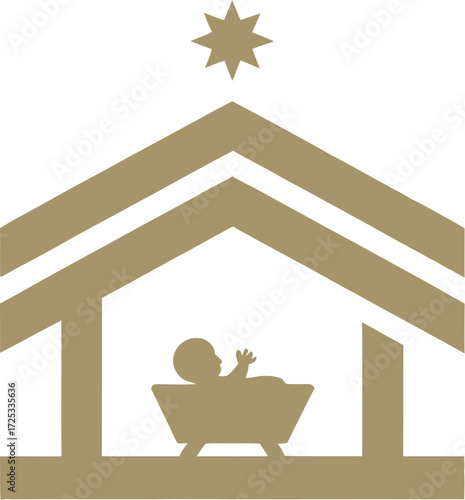 Nativity scene christmas baby jesus manger star gold graphic
