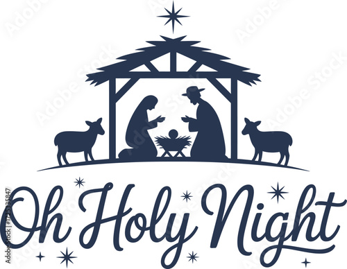Nativity scene christmas vector illustration oh holy night art