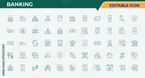 Banking line icon set. Includes symbols for accounting, tax, management, credit, income and more. Income icon set. Line symbol and sign. Editable stroke. Vector collection.
