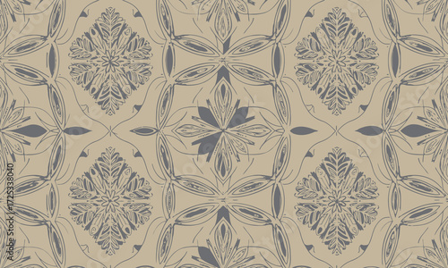 Intricate damask pattern with subtle floral and geometric elements in muted tones