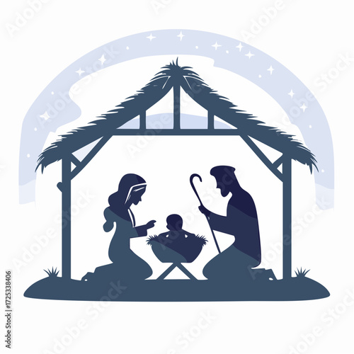 Nativity Scene Silhouette with Holy Family
