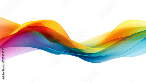 Graphic rainbow on white background. Abstract colourful wave with light and curve effect. Bright spectrum illustration. Isolated decorative element. Stock Illustration
