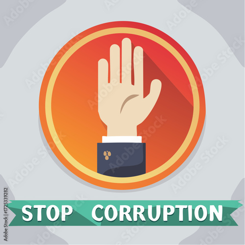Stop Corruption Hand Gesture and Prohibition Icon
