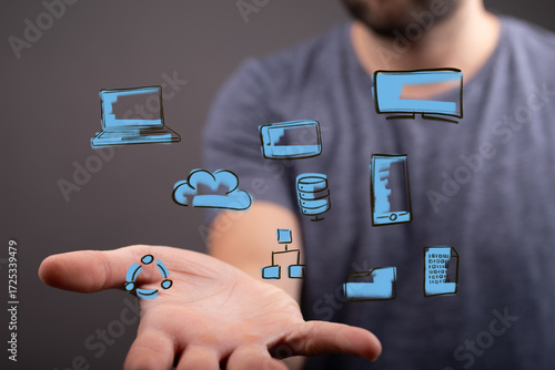 Hand holding digital icons,...