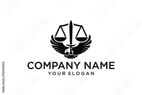 Eagle with justice scale linear outline logo design. Justice eagle symbol logo vector illustration
