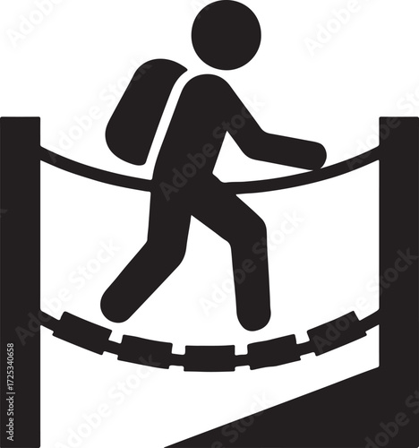 Rope bridge silhouette vector showing adventure, outdoor, trekking, forest, jungle, and travel design.