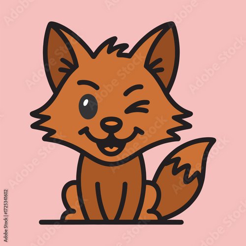Cartoon fox winking with a happy expression on a pink background animal cute