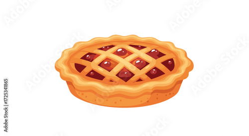 Delicious homemade cherry pie with a lattice crust on a white background.
