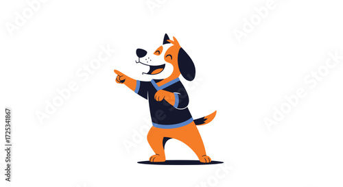 This happy dog is pointing and smiling with excitement.