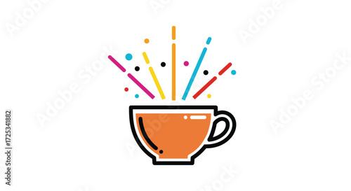 A bright and colorful beverage explosion from an orange cup.