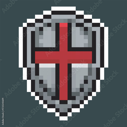 red sign iron shield in pixel art style