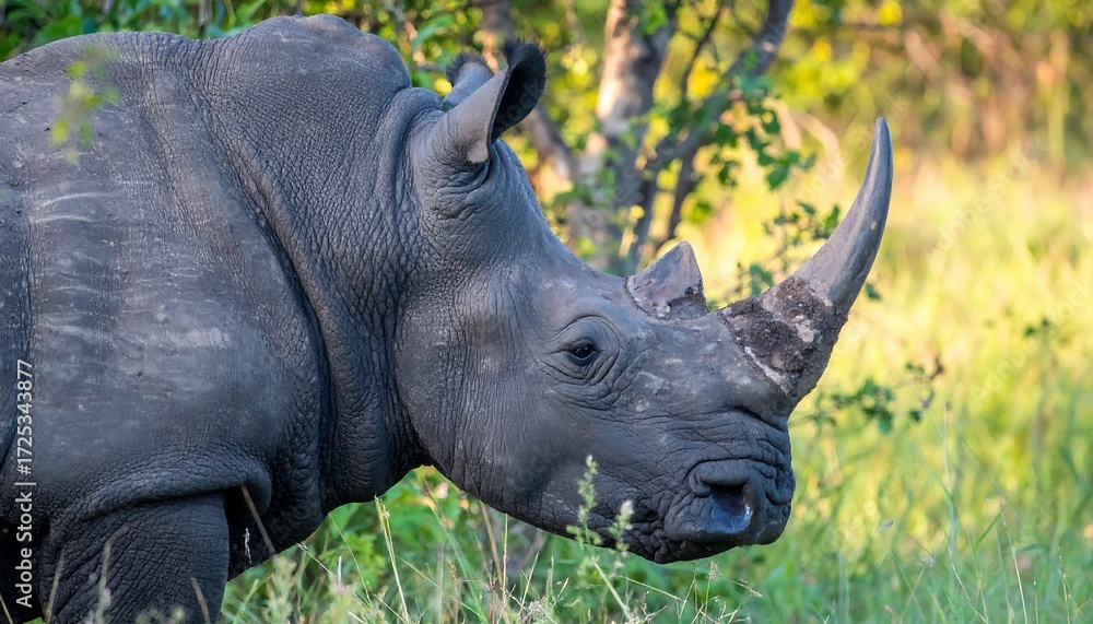 Obraz premium Majestic rhino close-up, sunlit savanna