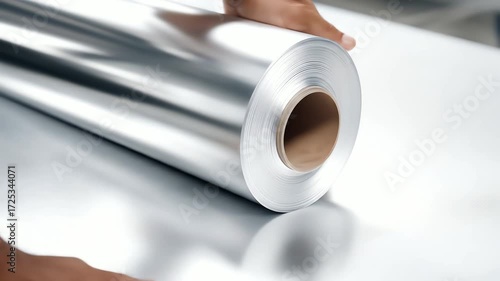 Aluminum Foil Roll Unrolled on a Surface
