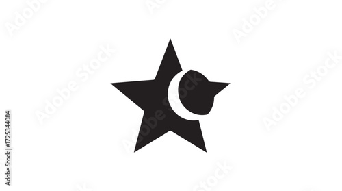 Mysterious black star with crescent moon symbol abstract design element graphic vector