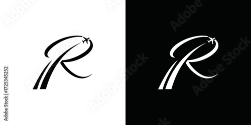 simple vector logo of initial R and airplane