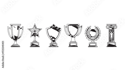 Collection of golden trophies showcasing achievement and victory for various competitions and awards vector