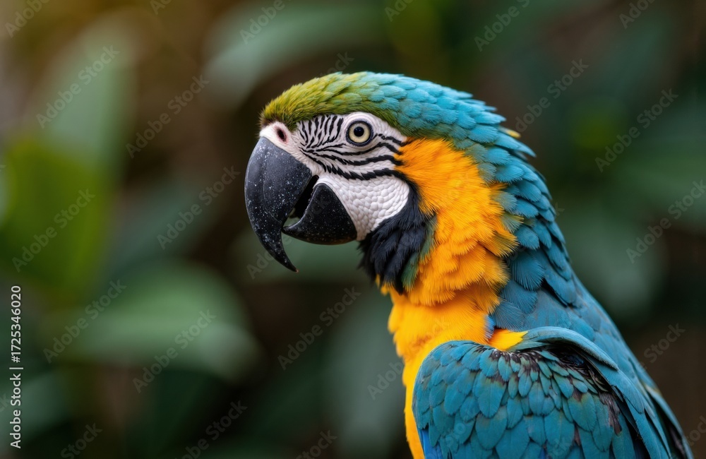 Obraz premium Colorful macaw parrot with vibrant feathers perched outdoors in lush greenery