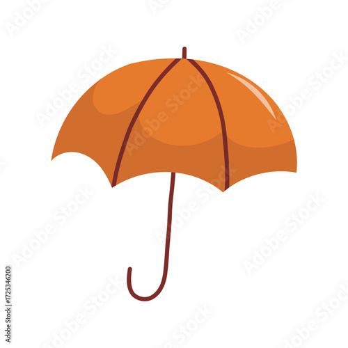 Bright orange umbrella opened for autumn rain. Vivid orange umbrella opened wide, isolated on white background, cheerful autumn accessory bringing color and protection during rainy cozy days.
