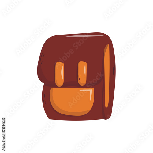 Brown backpack with front pocket autumn style. Stylish brown backpack with front pocket, cozy autumn accessory for school, travel, or warm seasonal fashion inspiration on white background.