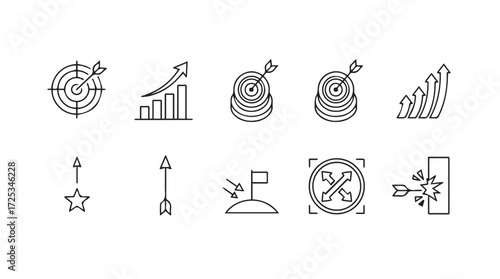 Set of hand drawn doodle icons representing business goals achievement and success vector