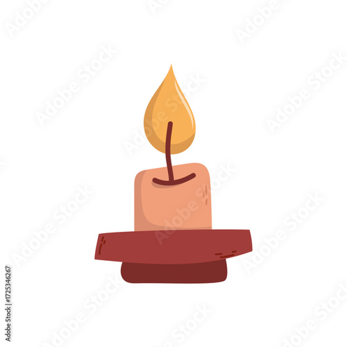 Burning candle in warm holder. Soft glowing candle in cozy holder, spreading warm light and autumn charm, symbol of comfort, calmness, and gentle seasonal atmosphere.