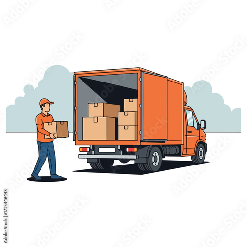 Delivery man loading boxes into truck.