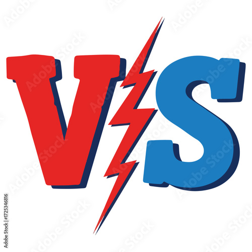 Red and Blue Versus Symbol with Lightning Bolt Design.