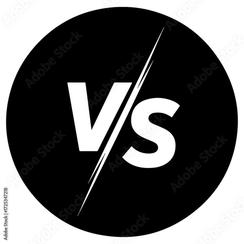 Versus icon in black circle with diagonal line.
