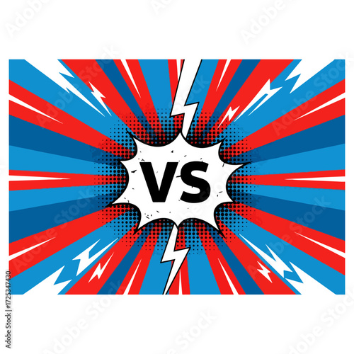 Versus symbol in a comic book style explosion burst.