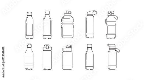 Collection of hand drawn water bottle icons various styles modern reusable beverage containers vector