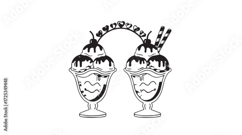 Delicious symmetrical ice cream sundaes with toppings arch for sweet treats and dessert promotions vector
