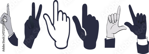 Set of cartoon hands with index fingers pointing upwards,  fingernails