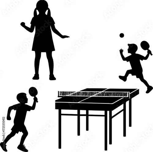Children playing table tennis with enthusiasm and energy indoors  